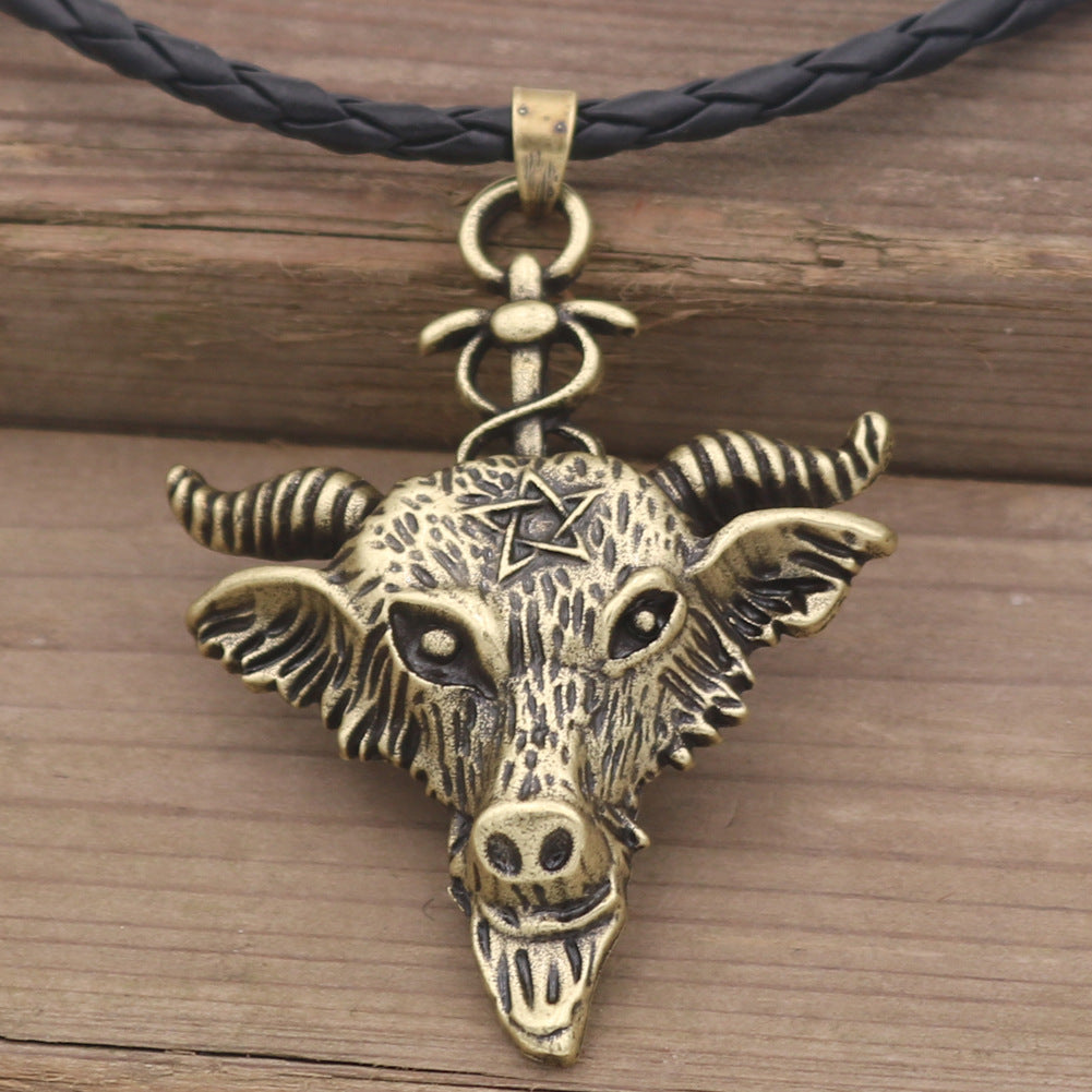 Sabbath Goat Amulet Necklace in Black and Silver Metal - Norse Legacy Collection