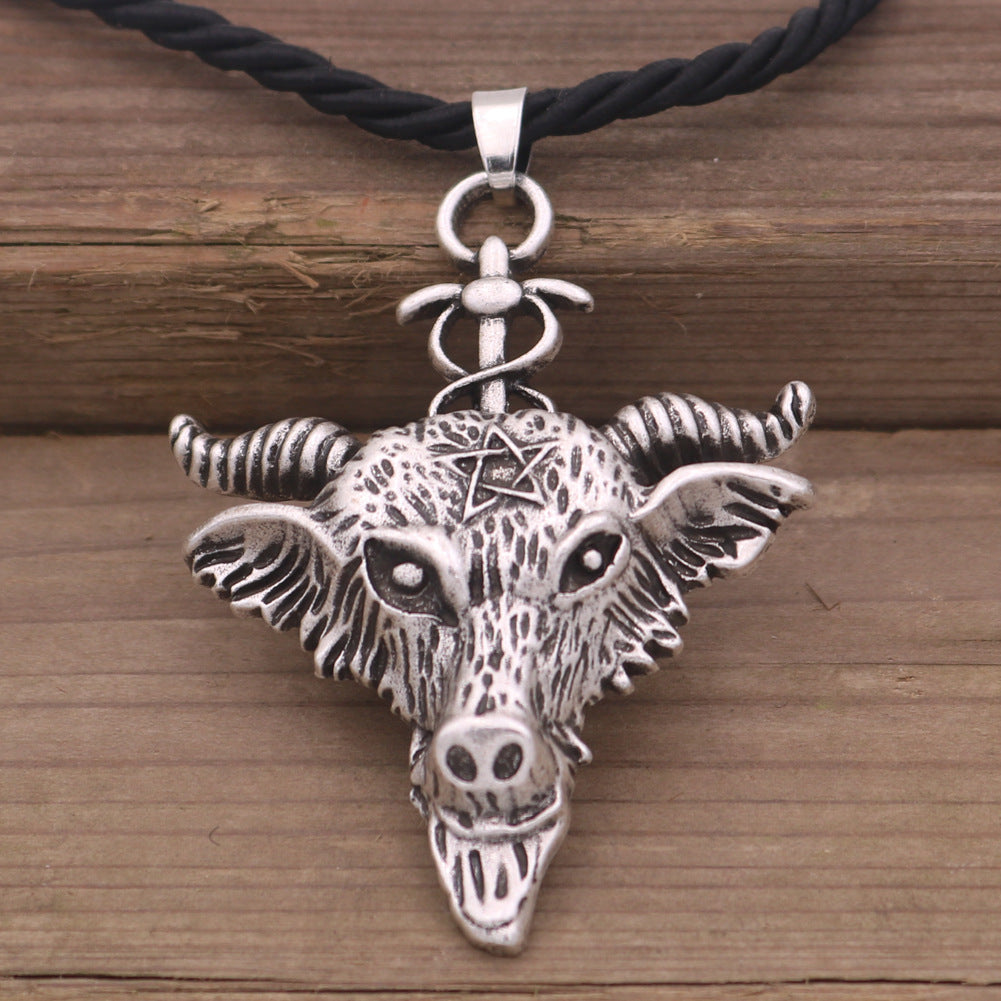 Sabbath Goat Amulet Necklace in Black and Silver Metal - Norse Legacy Collection