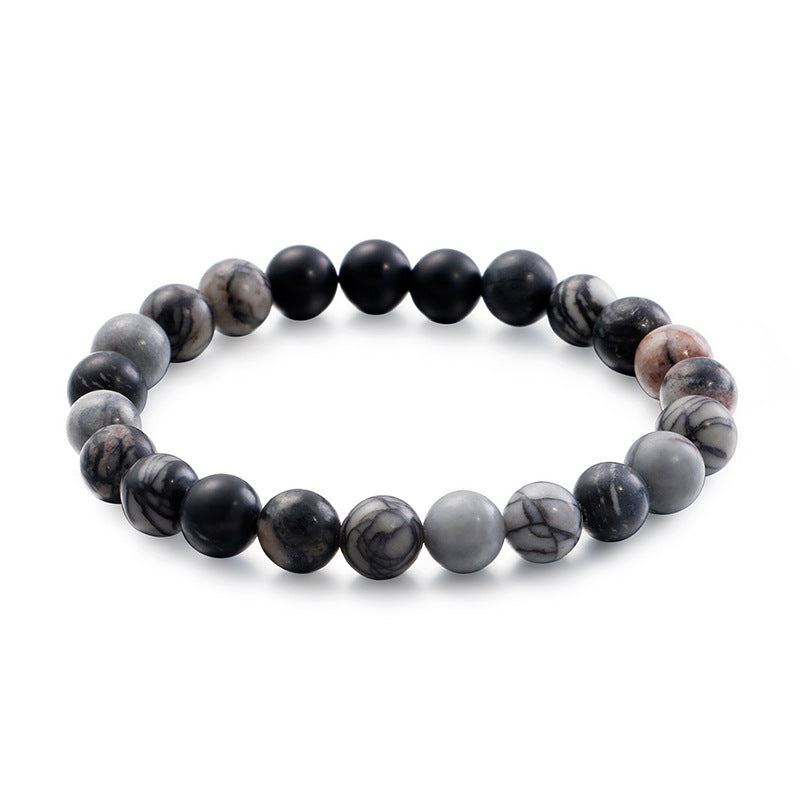 Men's 8mm Hand-Woven Agate Stone Beaded Bracelet - European and American Style