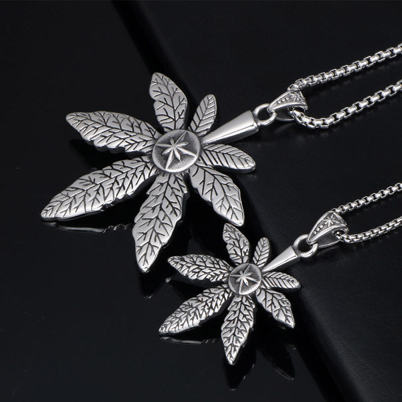 Trendy Titanium Steel Maple Leaf Pendant Necklace for Men - Street Fashion Rock Accessories