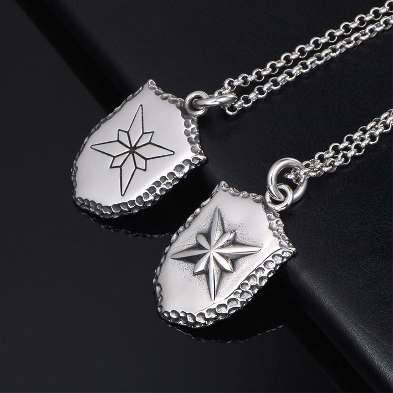 Urban Military-Inspired Men's Hip-Hop Necklace with Star Flower Pendant - Trendy Sweater Chain Accessory