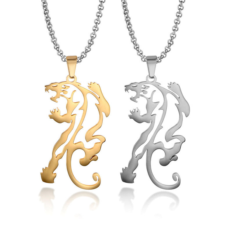 Titanium Steel Double-Sided Dragon Pendant Necklace for Men - Lannister Family Badge Design