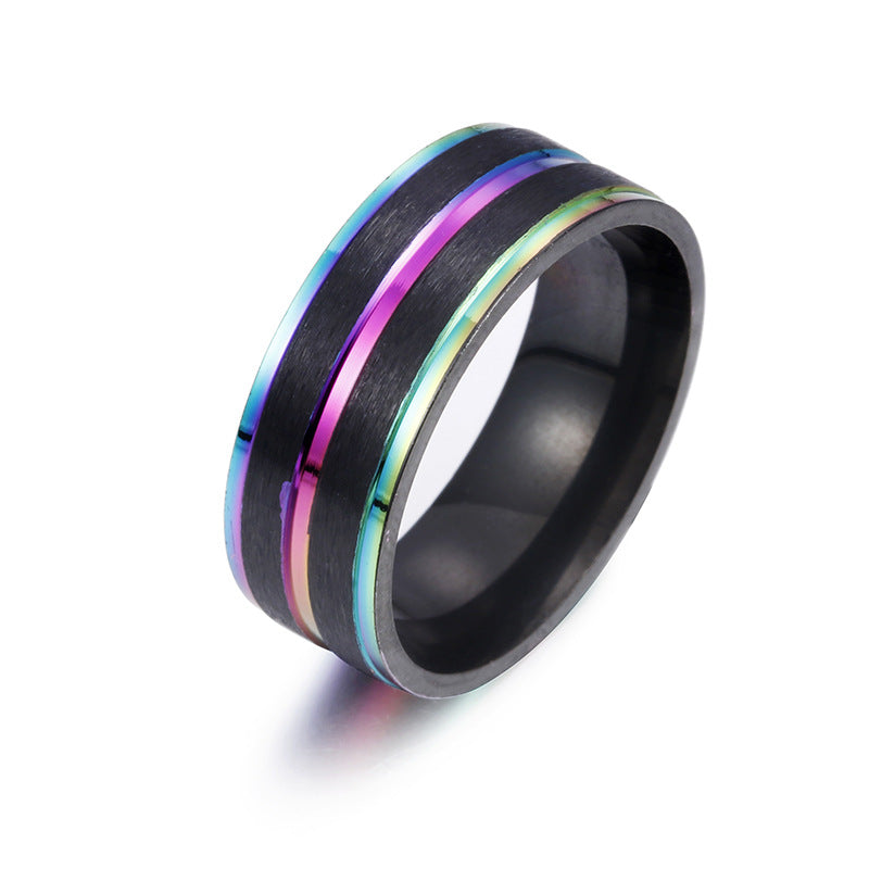 Black Titanium Steel Men's Ring - Matte Two-Tone Stainless Steel Jewelry