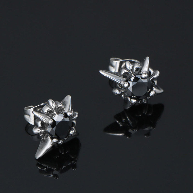 Trendy Men's Titanium Steel Punk Zircon Cross Flower Earrings