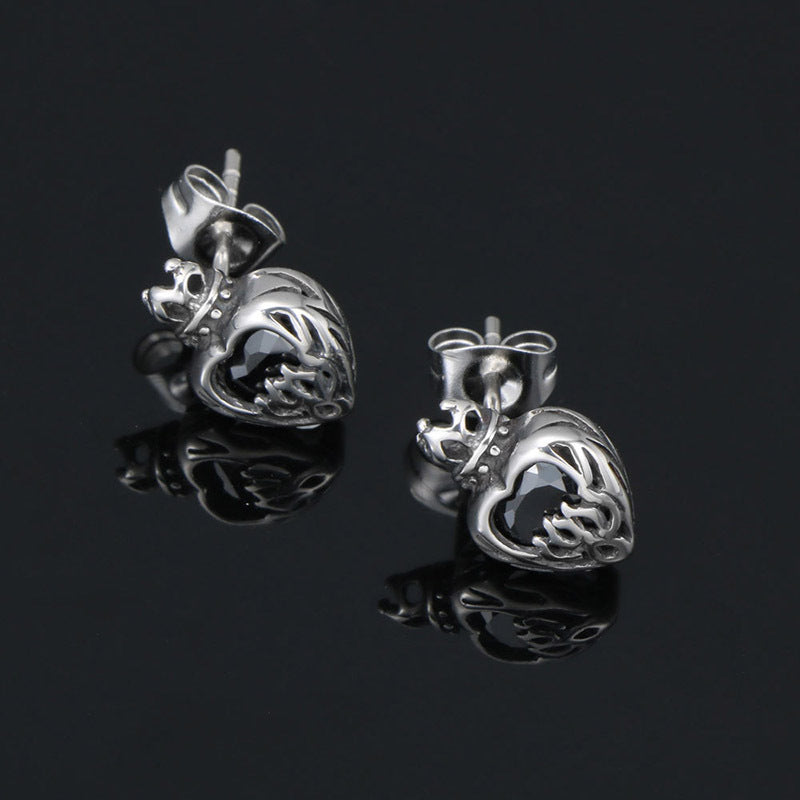 Chic Titanium Steel Crown Stud Earrings with Sparkling Zircon for Women - Mori Aesthetic Jewelry from Japan & South Korea