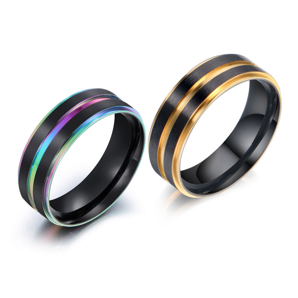 Colorful Electroplated Titanium Steel Men's Ring - European and American Fashion Gradual Change Design