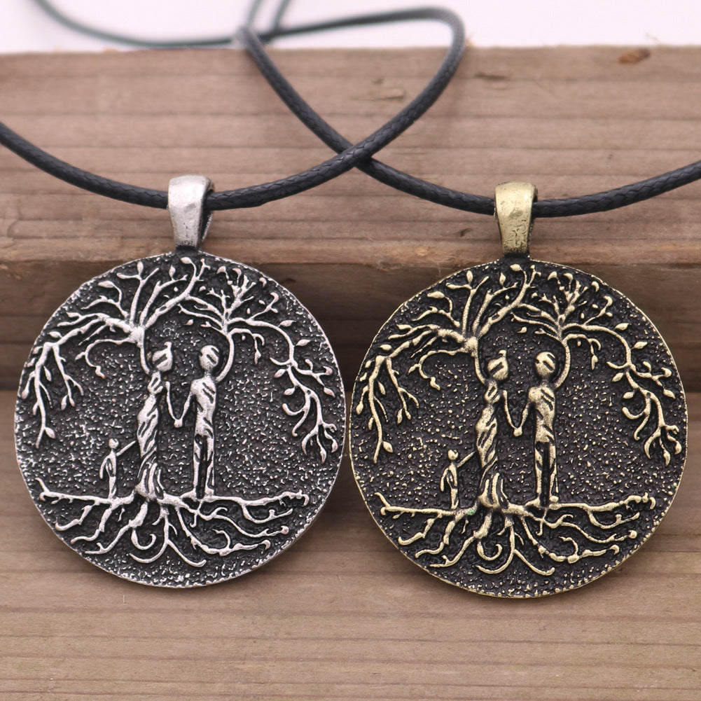 Viking Family Tree Necklace with Heat-Sensitive Design for Parents and Children