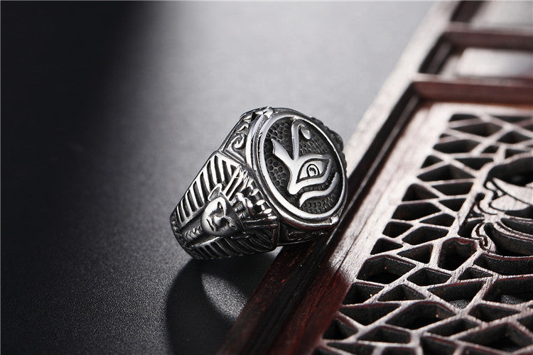 Horus Eye Egyptian Pharaoh Men's Titanium Steel Ring - Fashion Jewelry