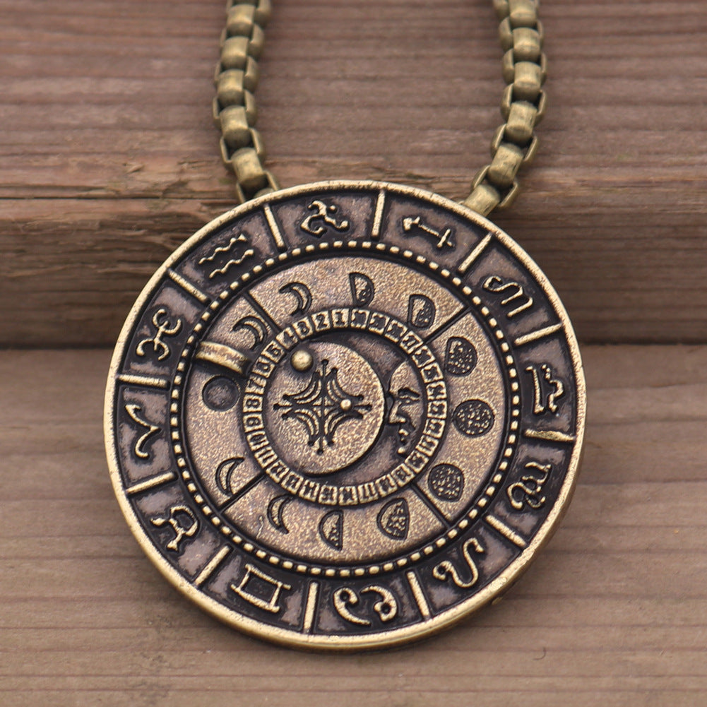 Viking Moon Phase Talisman Necklace - Retro Pagan Rune Pendant