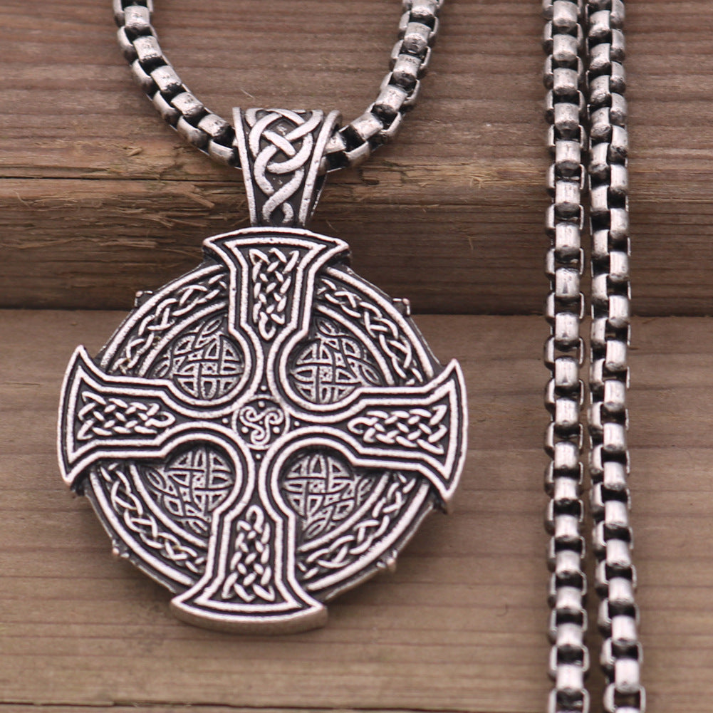 Viking Cross Celtic Necklace with Irish Druid Pendant - Men's Amulet Accessory