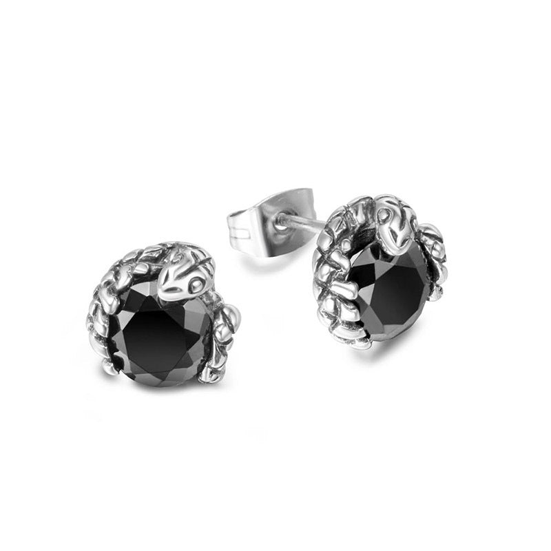 Medusa Snake Zodiac Zircon Stud Earrings for Trendsetting Men