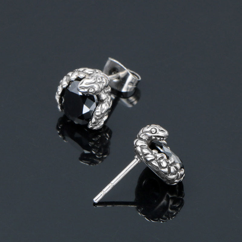 Medusa Snake Zodiac Zircon Stud Earrings for Trendsetting Men