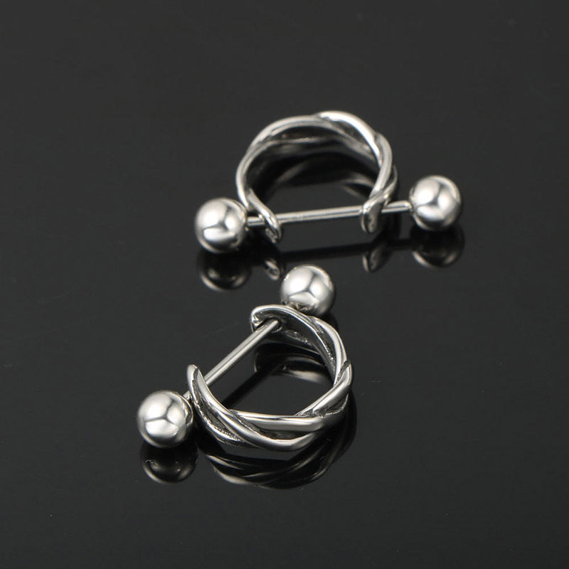 Unisex Twist Titanium Steel Earrings - Rock-Inspired Rivet Design for Bold Statement