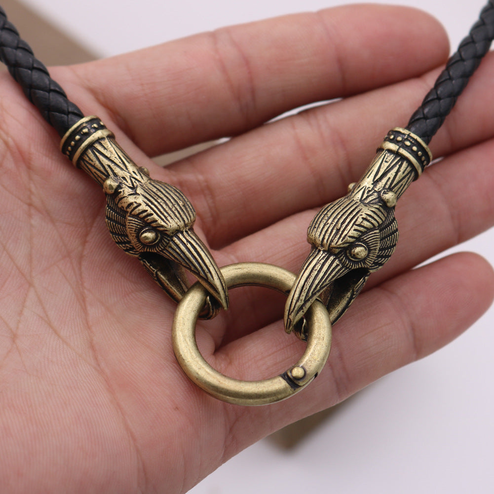 Double Crow Head Alloy Necklace Inspired by Nordic Mythology