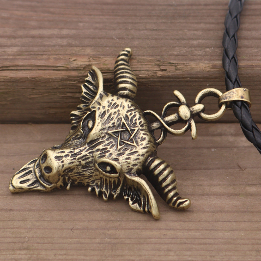 Sabbath Goat Amulet Necklace in Black and Silver Metal - Norse Legacy Collection