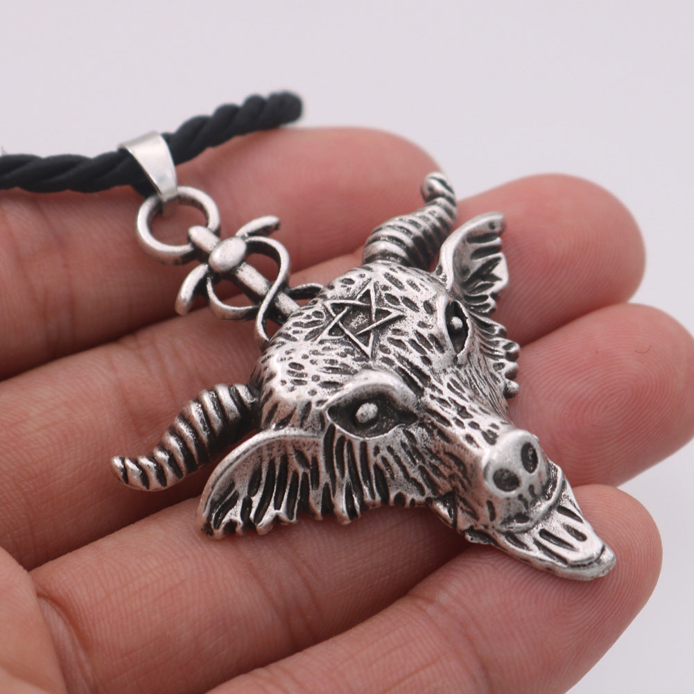 Sabbath Goat Amulet Necklace in Black and Silver Metal - Norse Legacy Collection