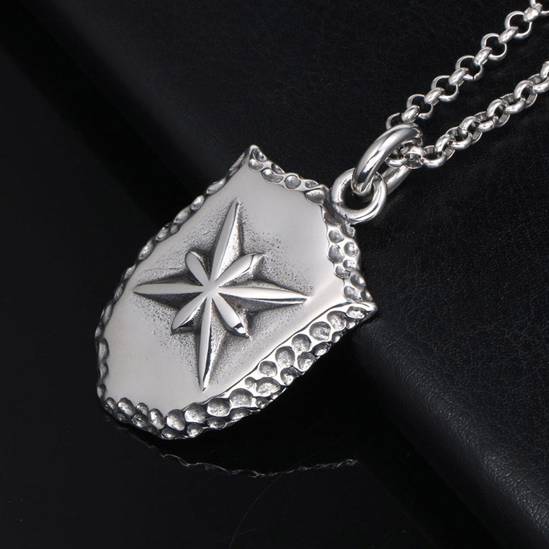 Urban Military-Inspired Men's Hip-Hop Necklace with Star Flower Pendant - Trendy Sweater Chain Accessory