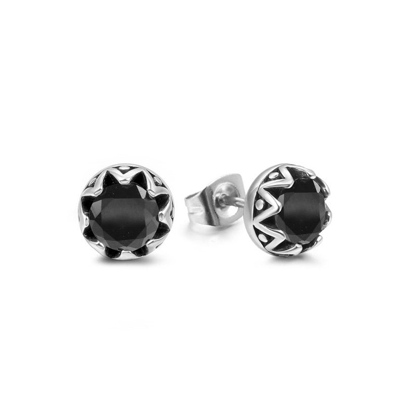 Sleek Titanium Steel Zircon Round Gemstone Stud Earrings for All Genders