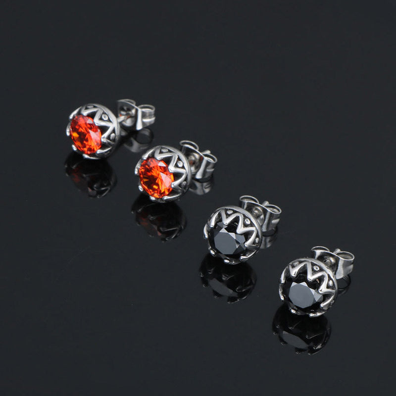 Sleek Titanium Steel Zircon Round Gemstone Stud Earrings for All Genders