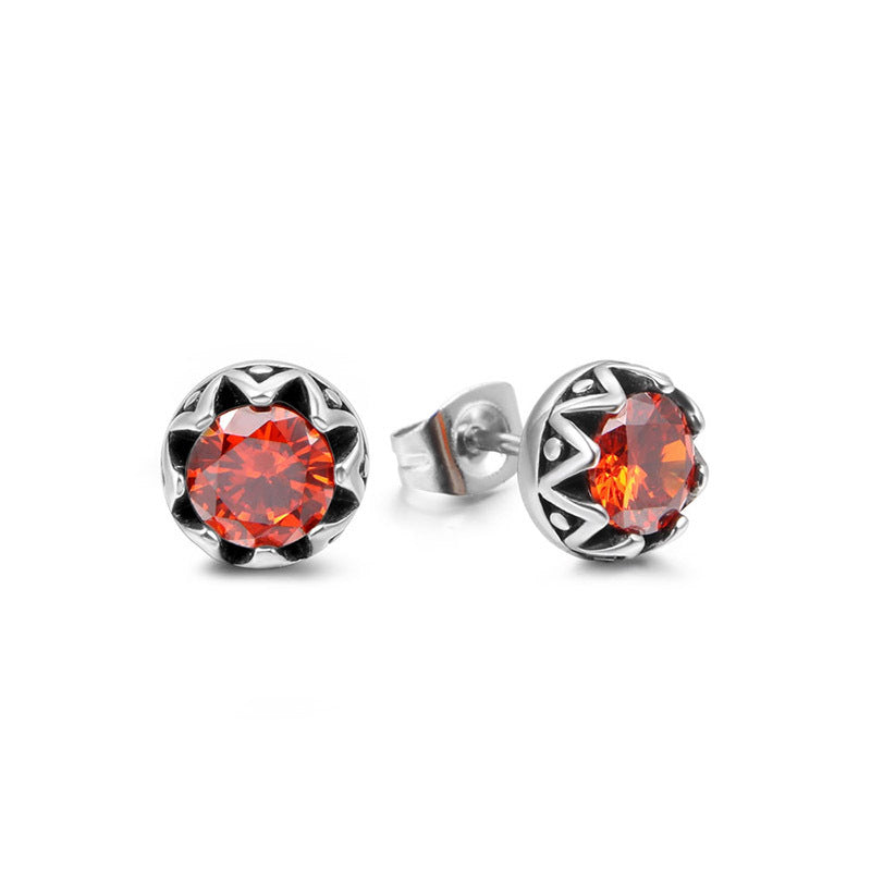 Sleek Titanium Steel Zircon Round Gemstone Stud Earrings for All Genders