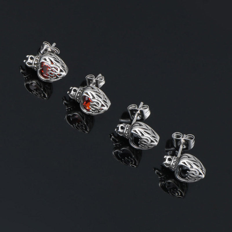 Chic Titanium Steel Crown Stud Earrings with Sparkling Zircon for Women - Mori Aesthetic Jewelry from Japan & South Korea