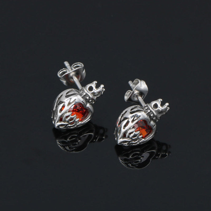 Chic Titanium Steel Crown Stud Earrings with Sparkling Zircon for Women - Mori Aesthetic Jewelry from Japan & South Korea