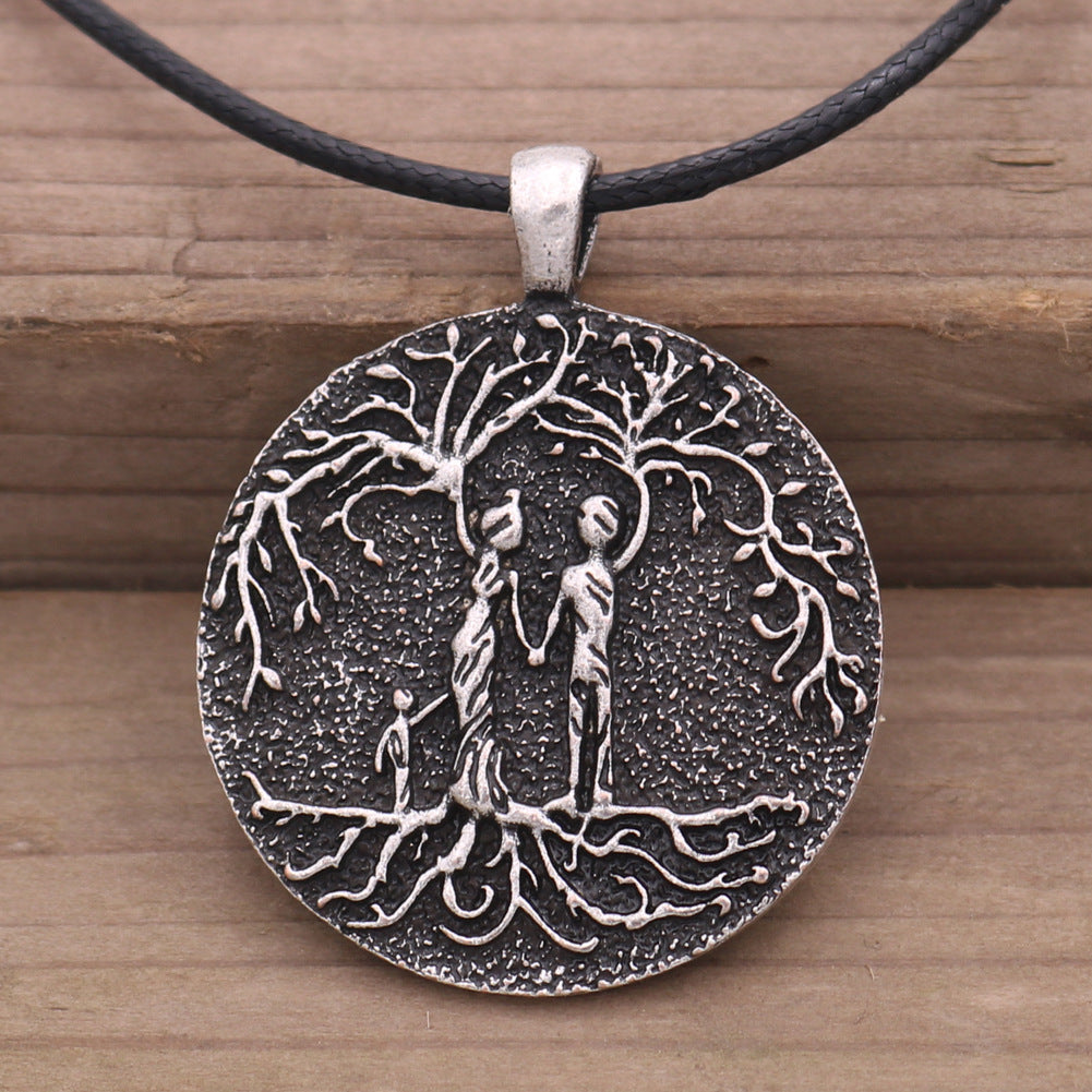 Viking Family Tree Necklace with Heat-Sensitive Design for Parents and Children