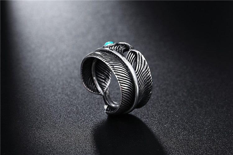 Takahashi Turquoise Feather Titanium Steel Ring