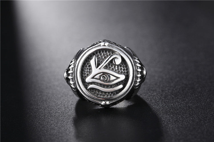 Horus Eye Egyptian Pharaoh Men's Titanium Steel Ring - Fashion Jewelry