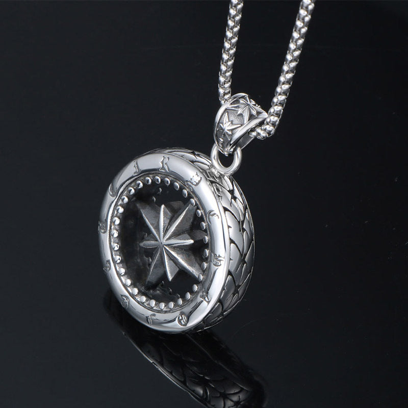 Titanium Steel Octagram Star Floral Pendant Necklace for Men - Trendy Japanese and Korean Fashion Jewelry