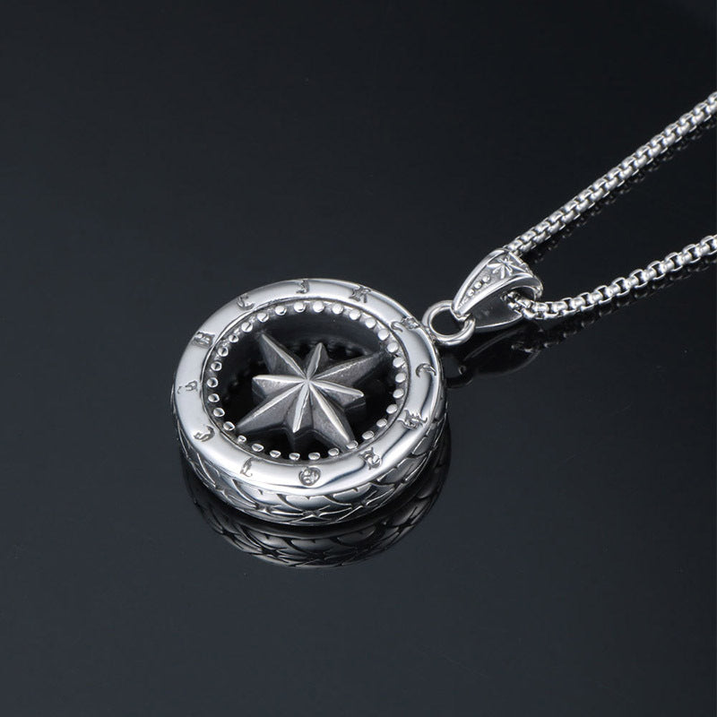 Titanium Steel Octagram Star Floral Pendant Necklace for Men - Trendy Japanese and Korean Fashion Jewelry