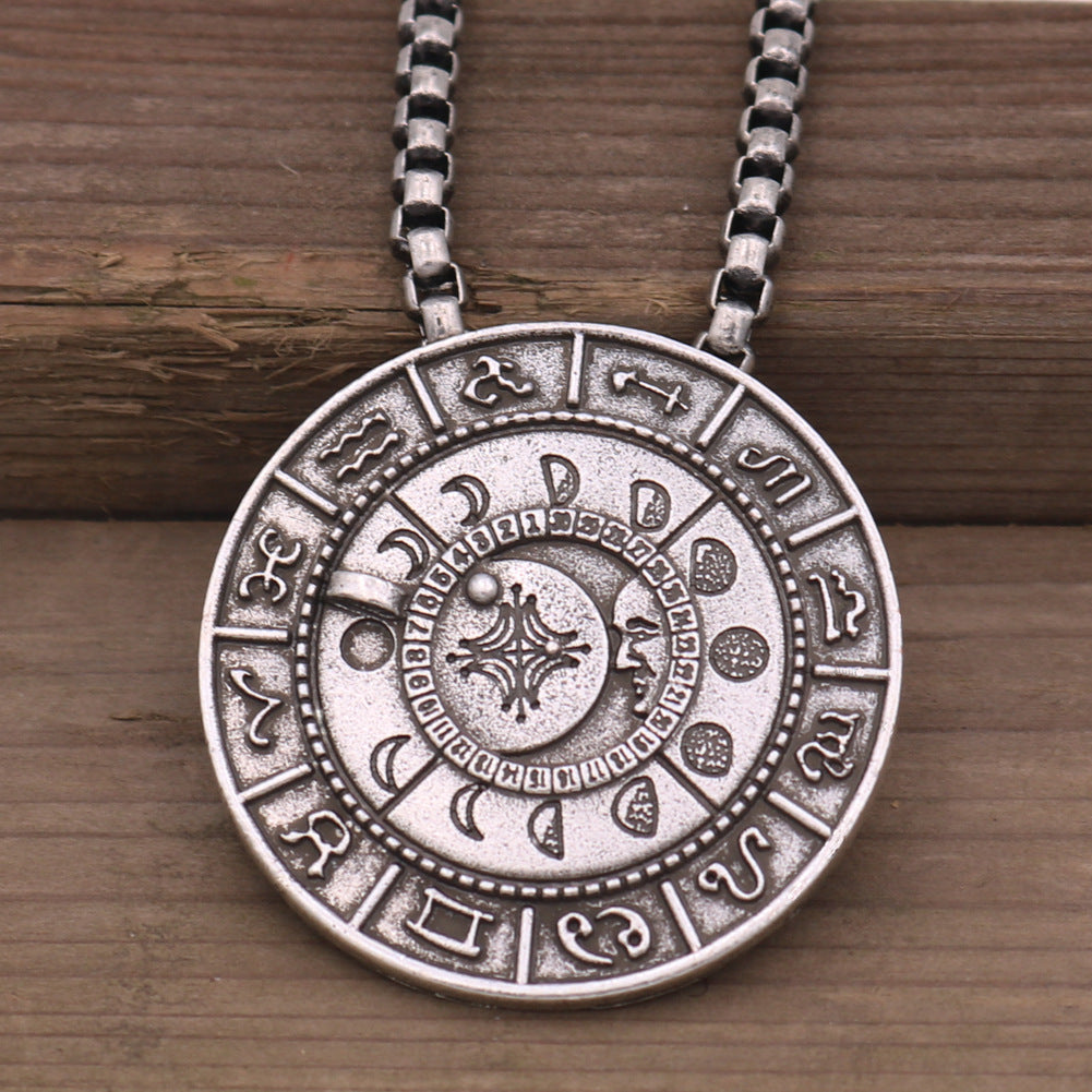 Viking Moon Phase Talisman Necklace - Retro Pagan Rune Pendant