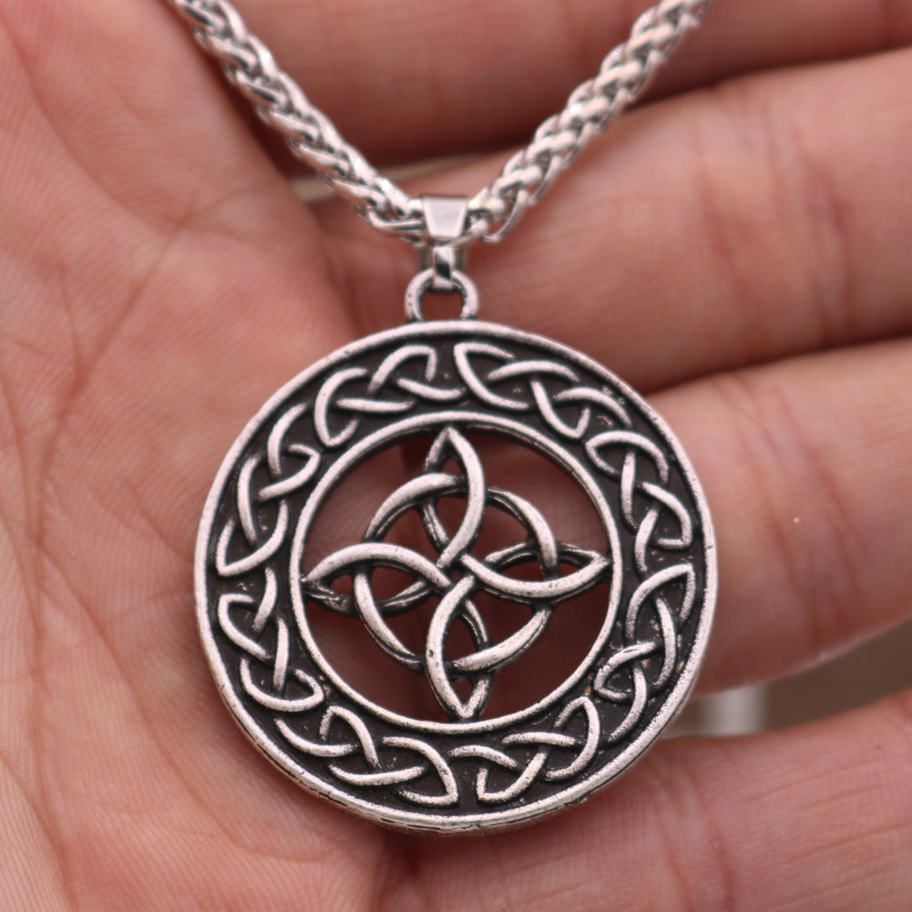 Mystical Celtic Norse Legacy Silver Necklace with Witch Knot Amulet - Men's Wholesale Jewelry