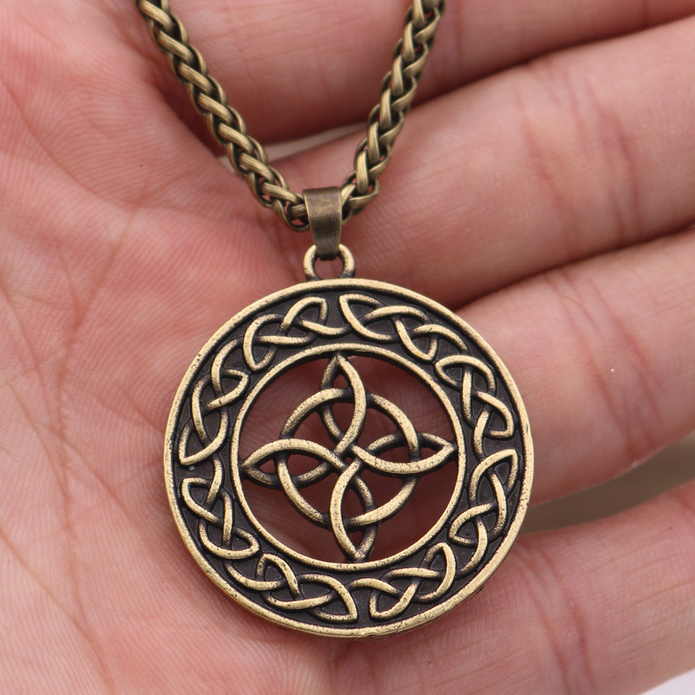 Mystical Celtic Norse Legacy Silver Necklace with Witch Knot Amulet - Men's Wholesale Jewelry