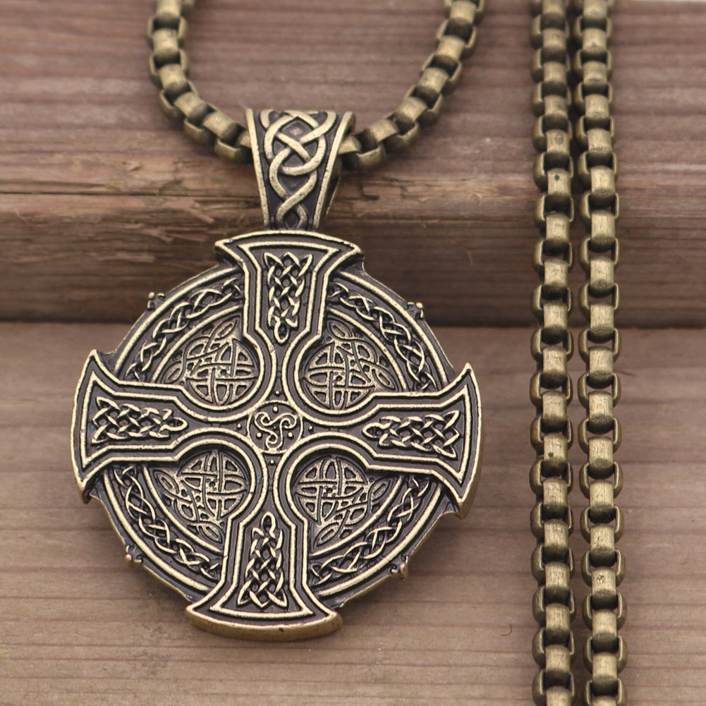 Viking Cross Celtic Necklace with Irish Druid Pendant - Men's Amulet Accessory