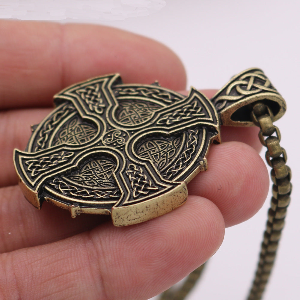 Viking Cross Celtic Necklace with Irish Druid Pendant - Men's Amulet Accessory