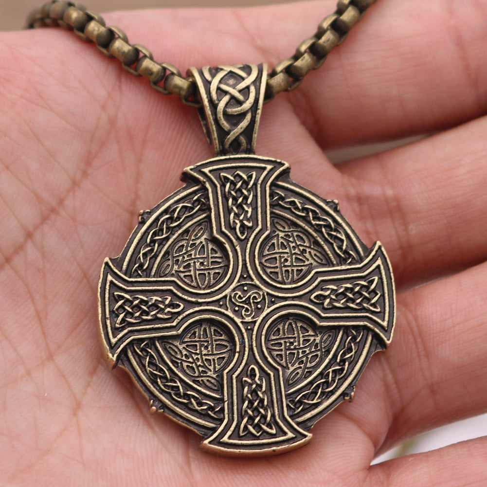 Viking Cross Celtic Necklace with Irish Druid Pendant - Men's Amulet Accessory