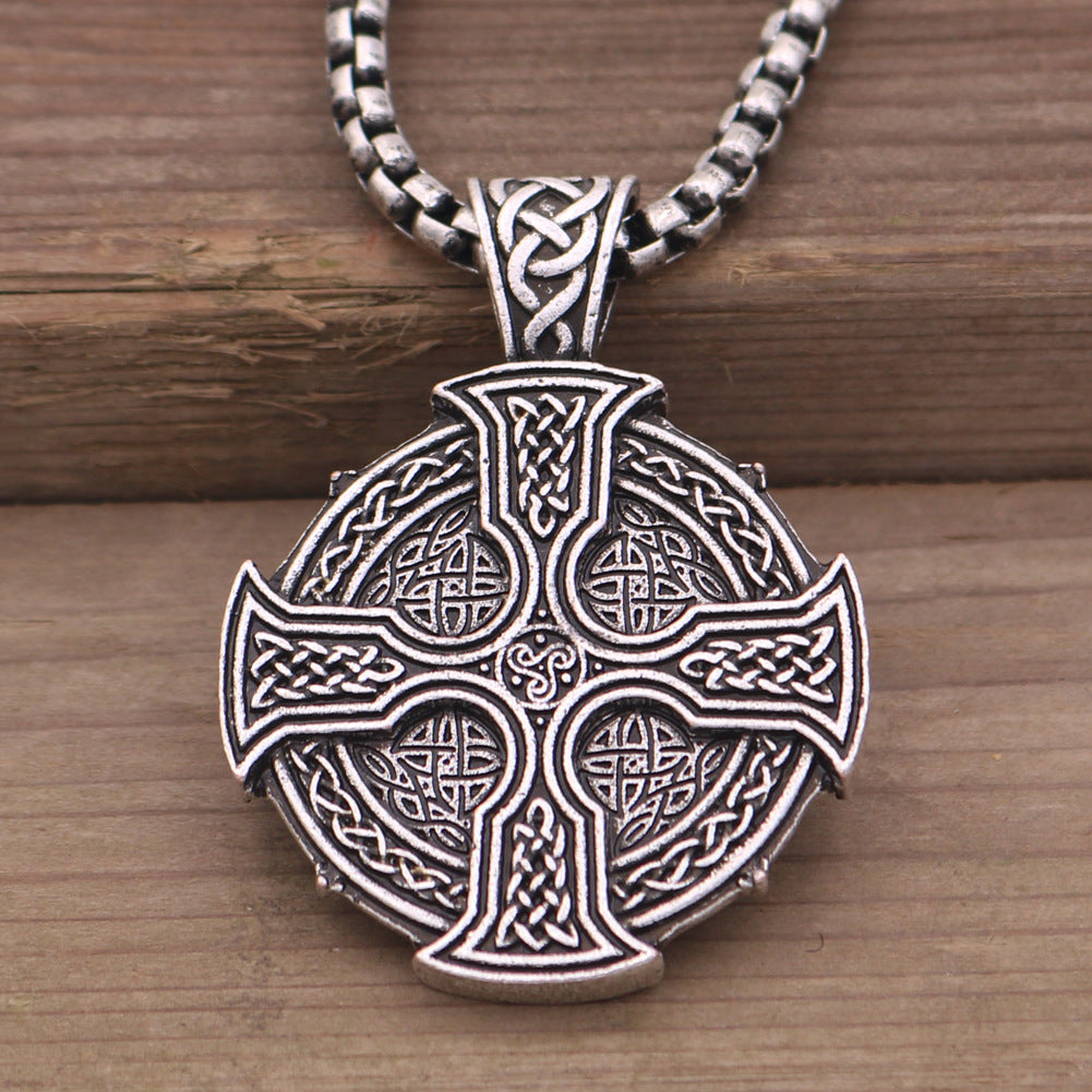 Viking Cross Celtic Necklace with Irish Druid Pendant - Men's Amulet Accessory