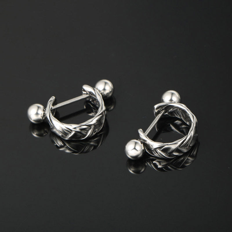 Bold Woven Rock-Style Stud Earrings for Men - European and American Fashion