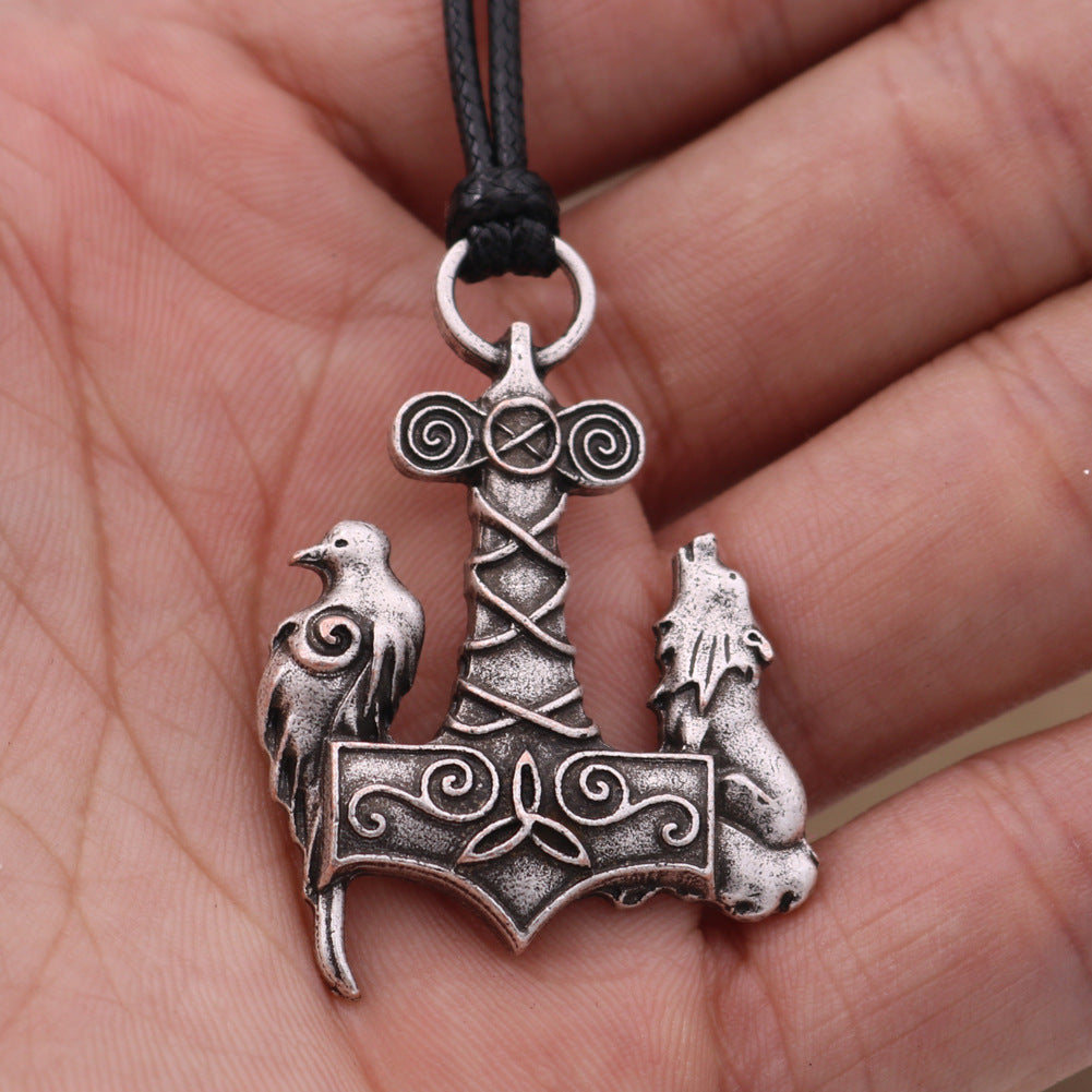 Viking Crow and Wolf Norse Myth Necklace - European and American Fan Favorite - Men's Amulet Pendant