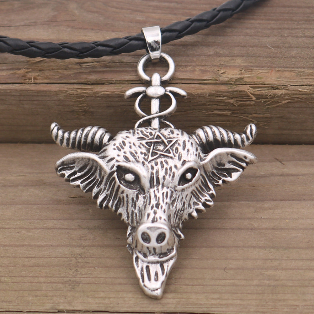 Sabbath Goat Amulet Necklace in Black and Silver Metal - Norse Legacy Collection