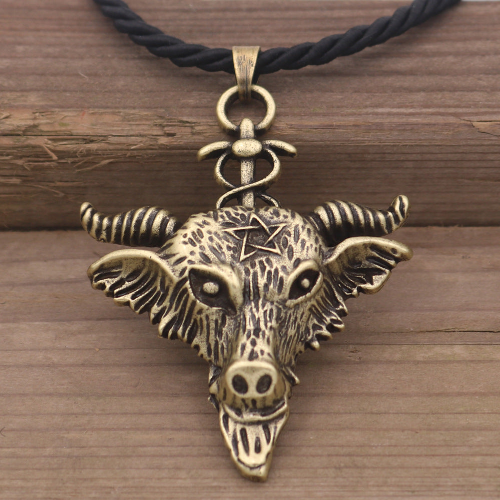 Sabbath Goat Amulet Necklace in Black and Silver Metal - Norse Legacy Collection