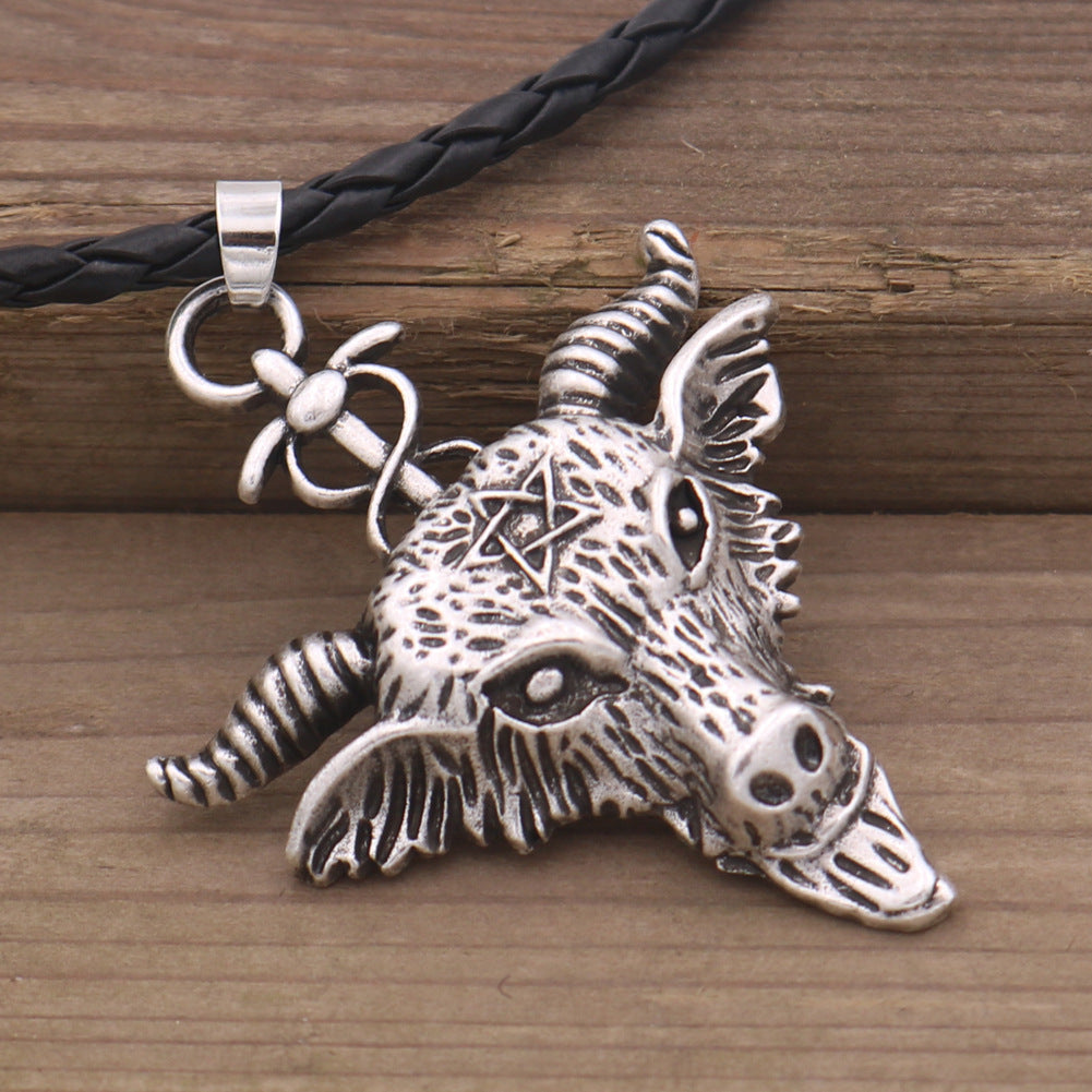 Sabbath Goat Amulet Necklace in Black and Silver Metal - Norse Legacy Collection