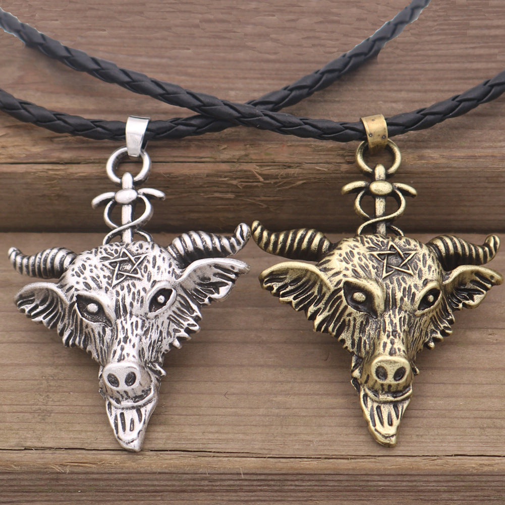 Sabbath Goat Amulet Necklace in Black and Silver Metal - Norse Legacy Collection