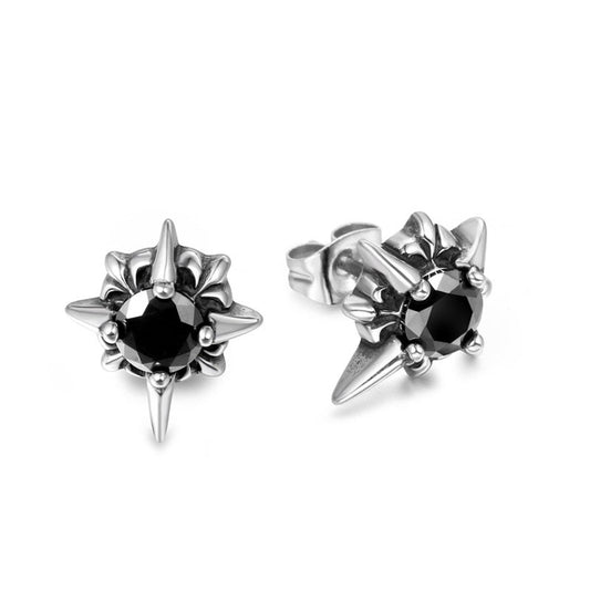 Trendy Men's Titanium Steel Punk Zircon Cross Flower Earrings