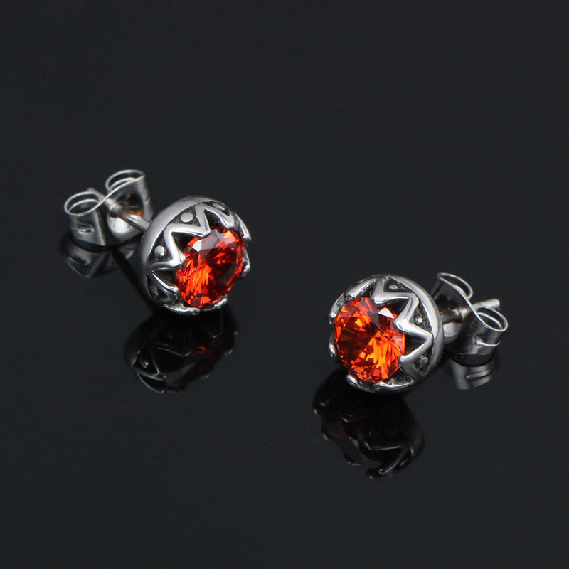 Sleek Titanium Steel Zircon Round Gemstone Stud Earrings for All Genders