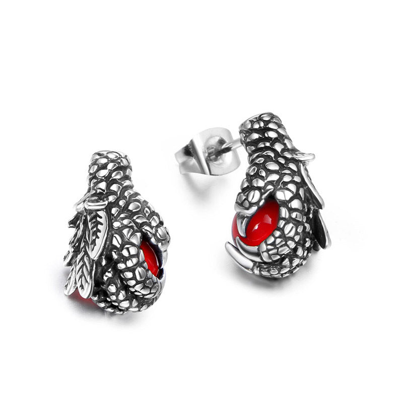 Punk Dragon Claw 3D Earrings with Ruby Accents for Bold Couples