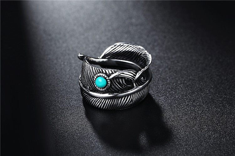 Takahashi Turquoise Feather Titanium Steel Ring