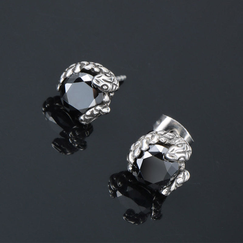 Medusa Snake Zodiac Zircon Stud Earrings for Trendsetting Men