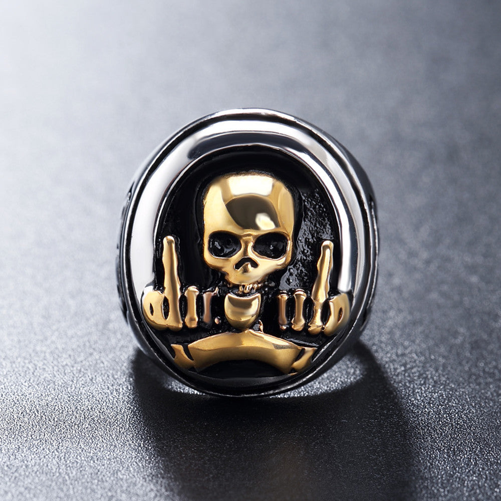 Halloween Middle Finger Skull Titanium Steel Ring for Men